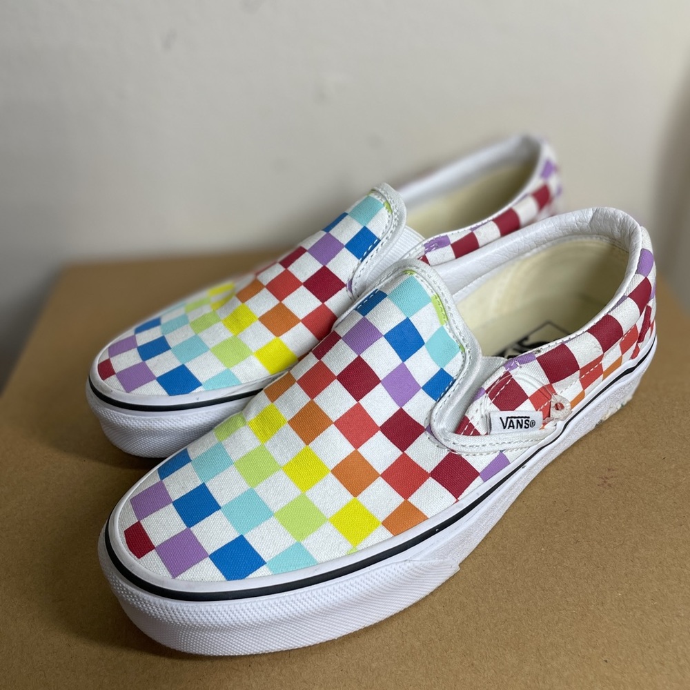 Multi Colored Checkered Vans Size 6